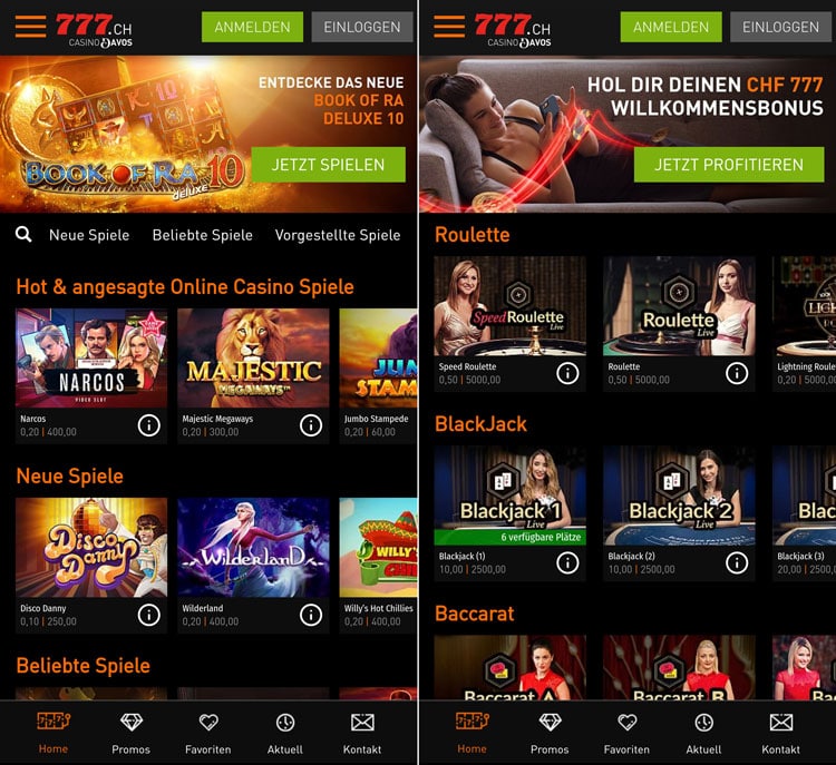 App Screenshot der Casino777 Web-App