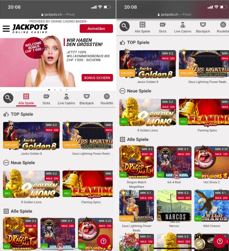 JackPots.ch Web App Screenshot