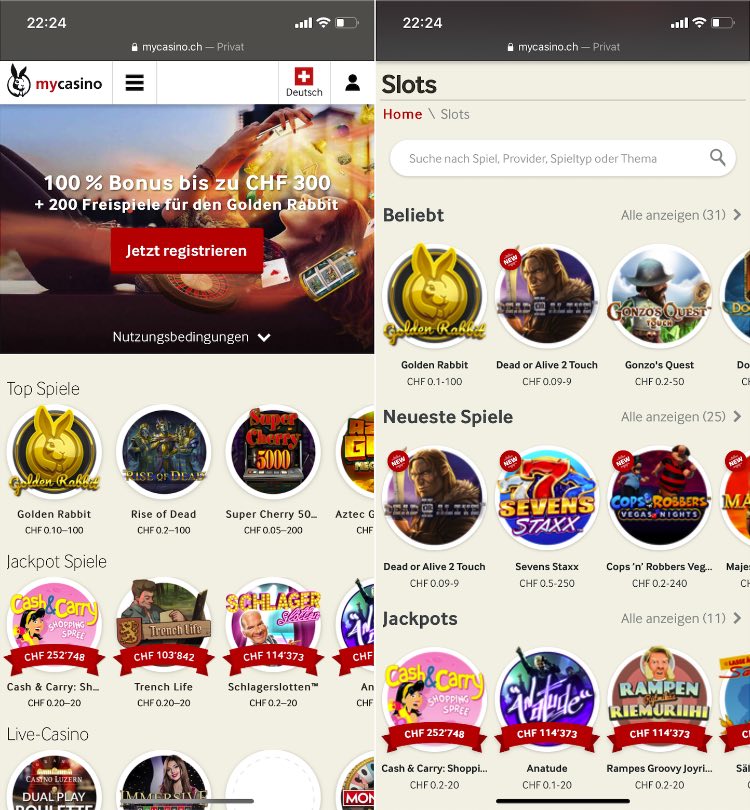 mycasino App Übersicht